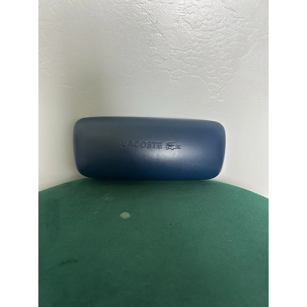 Lacoste Sunglasses Eyeglasses Hard Case, Faux Leather Eyewear Case, Blue